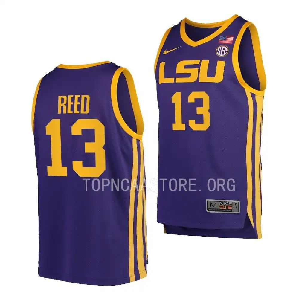 Men's LSU Tigers Jalen Reed #13 2022-23 Purple Replica NCAA Basketball Jersey